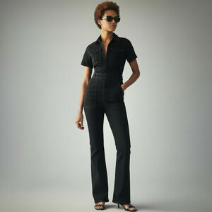 Good American Fit For Success Bootcut Jumpsuit Medium Black Utility Retro Boho